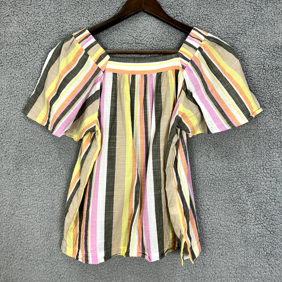 LOFT Top Womens‎ Small Petite Striped Square Neck Oversized Gauzy Cotton Boho - Picture 6 of 6